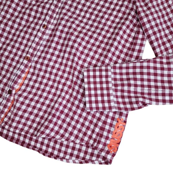 Stussy checkard maroon and white long sleeve button up rainbow shirt size Medium - Picture 6 of 6
